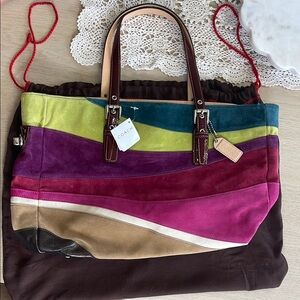 Coach Pink and Green Color Block Tote Bag